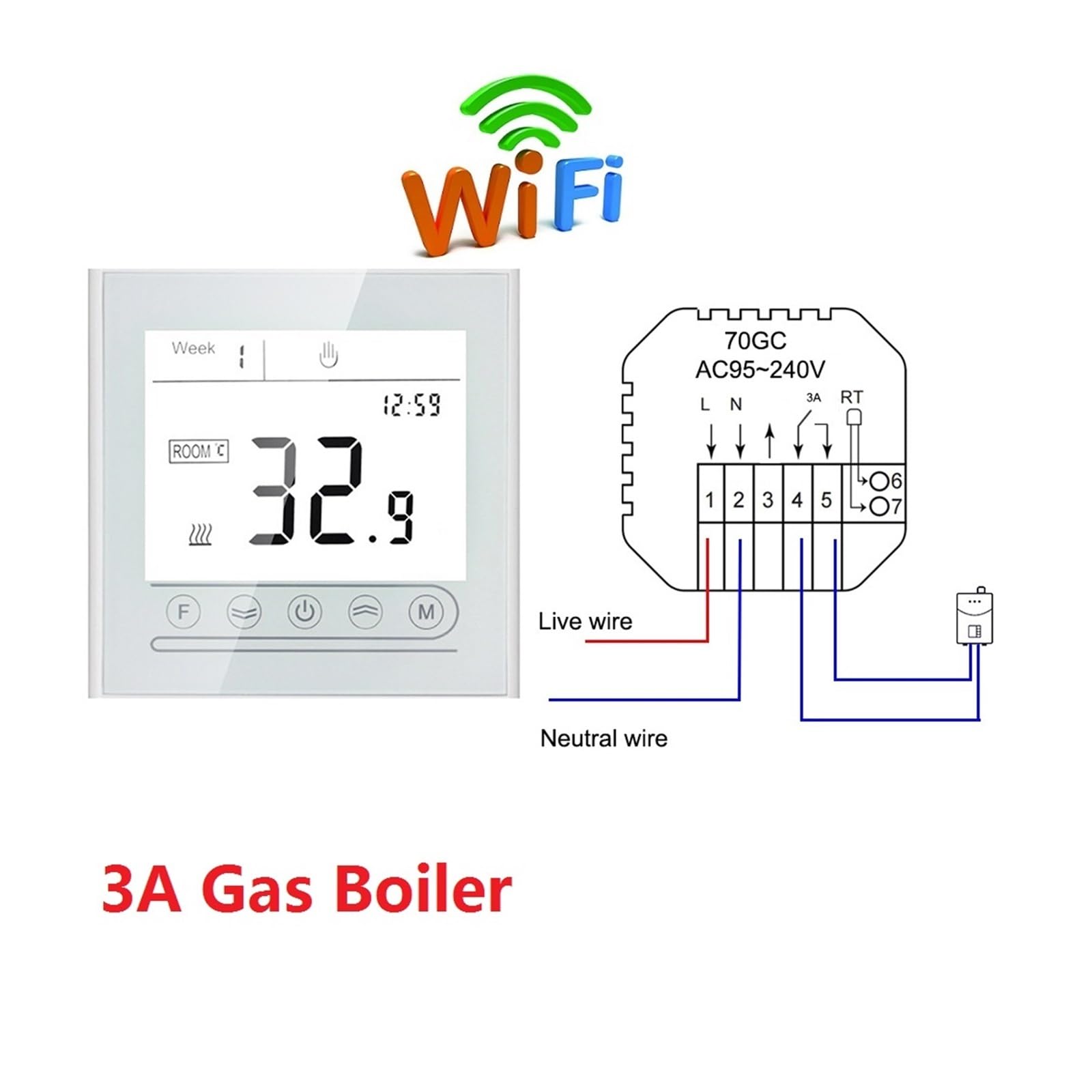 Inteligentny termostat, 95~240 V Inteligentny Inteligentny Termostat, Pokój Elektryczny Wodny Kocioł Gazowy Regulator Temperatury Ogrzewania Podłogowego(3A Gas Boiler WIFI)