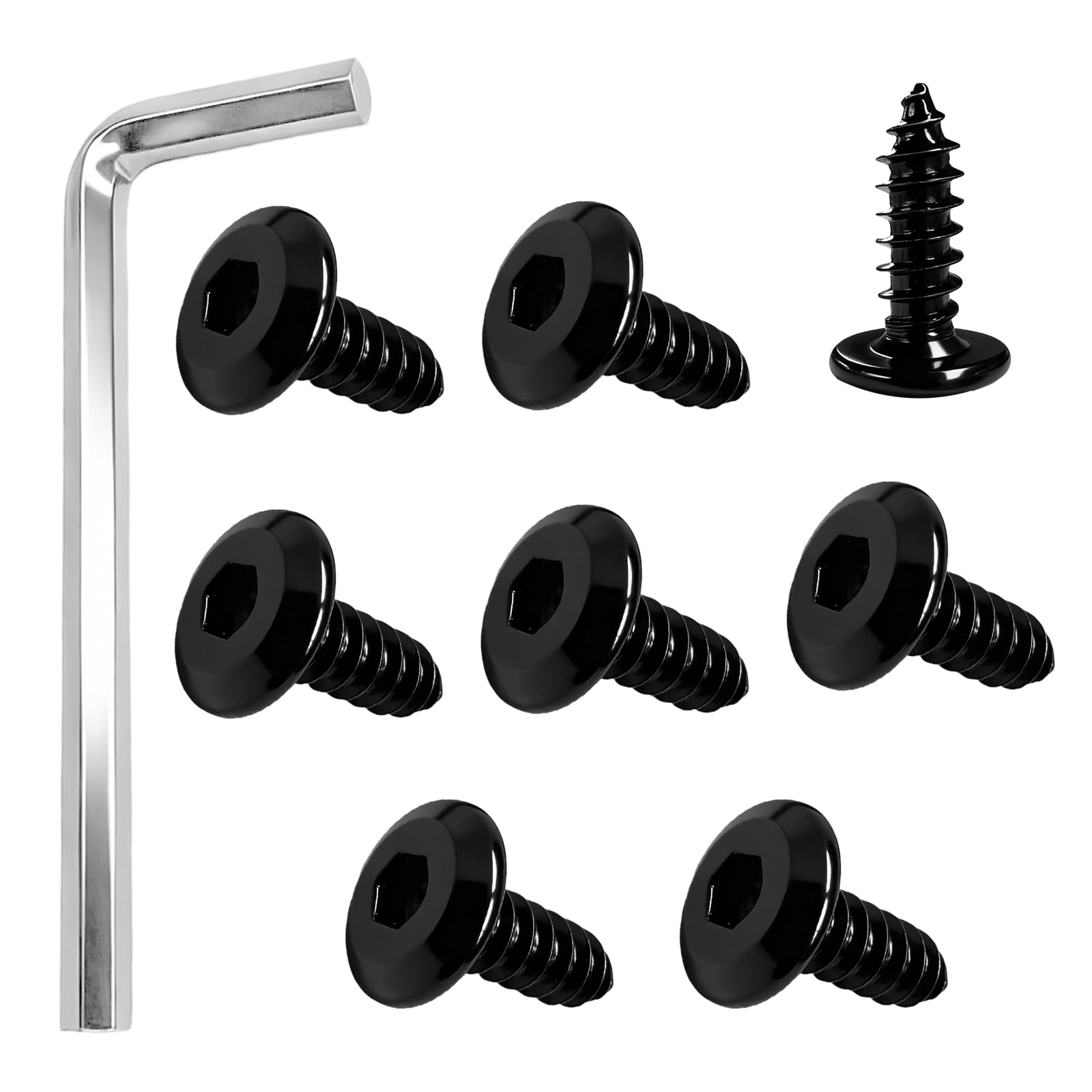 8 PCS Car License Plate Screws, M6 Rustproof Hex Head License Plate Mounting Screws with Wrench, Anti Theft Stainless Steel Car Tag Frame Bolts for Sedans SUVs Trucks