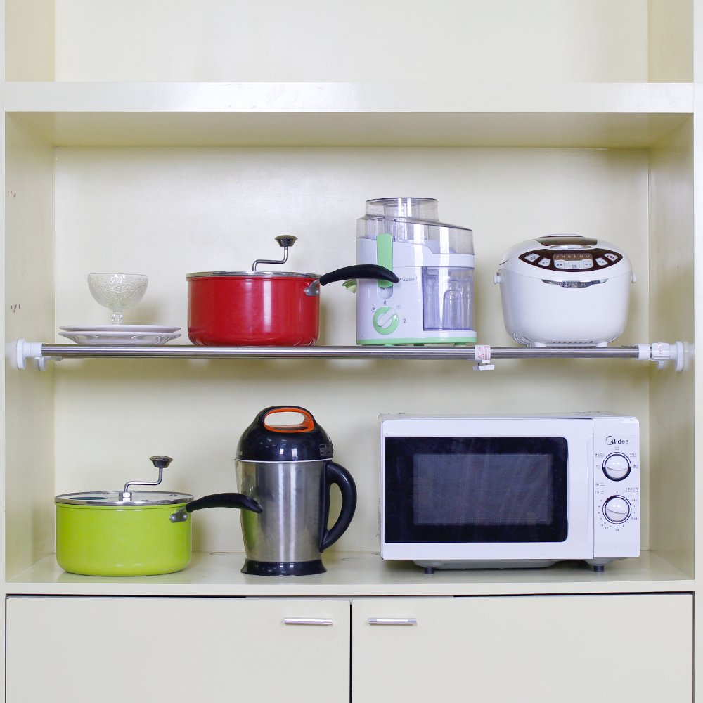 BAOYOUNI Étagère de Placard Extensible Etagere de Rangement Télescopique en Métal Bricolage Séparateur de Armoire Longueur Réglable 69-91,5 cm pour Cuisine, Salle de Bain, Chambre