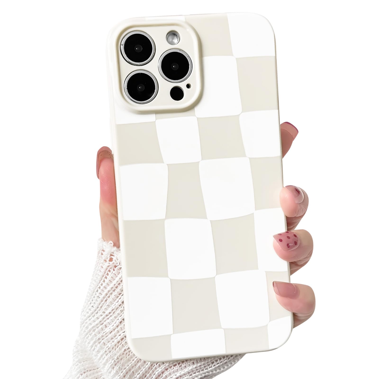 NITITOP Compatible with iPhone 12 Pro Max Case Cute Aesthetic Checkerboard Larger Blocks Pattern for Women Girl Trendy Slim Fit TPU Silicone