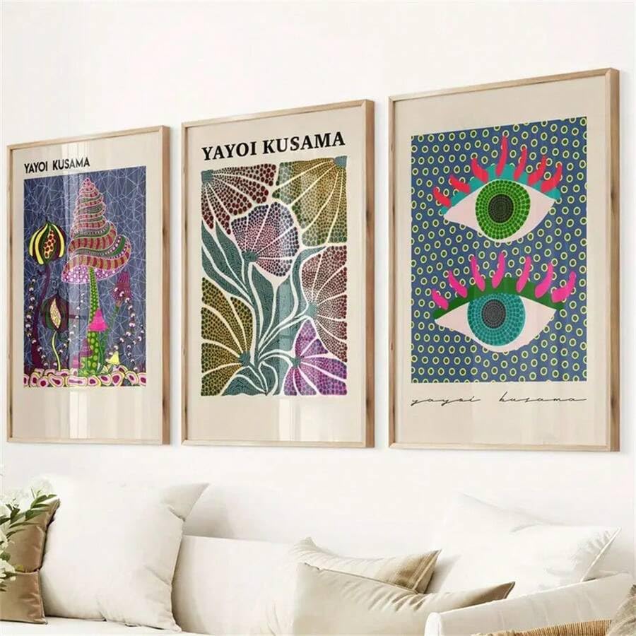 Affiches d'exposition japonaises Yayoi Kusama grand format pour décorer un salon contemporain