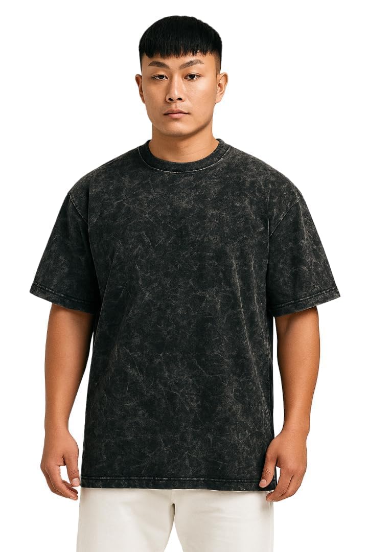 vel Plain 240 GSM Acid wash Oversized Tshirt Men Drop Shoulder Half Sleeves Round Neck Solid Pure 100% Cotton T-Shirts for Men-picture-41
