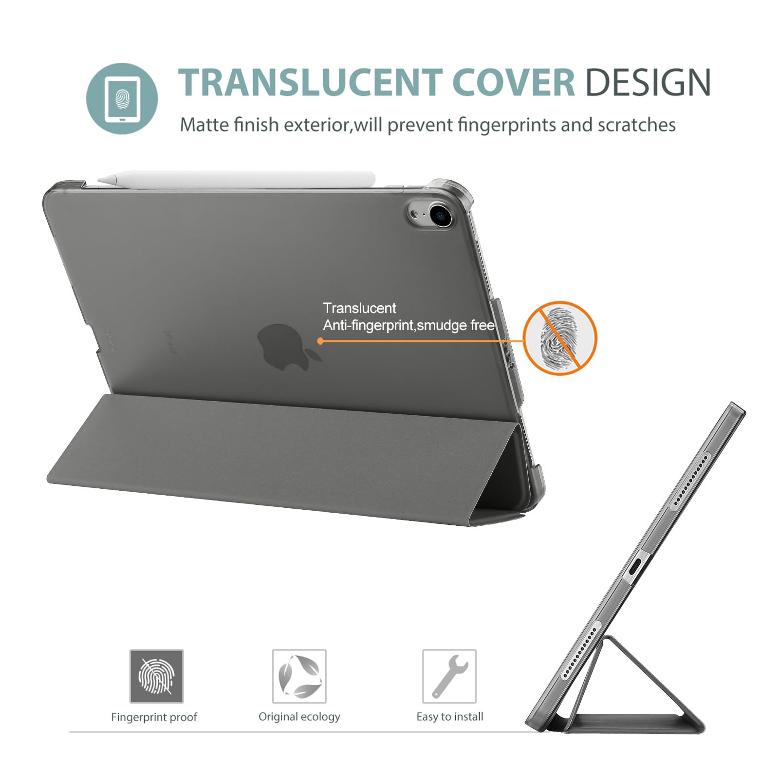 ProCase Custodia iPad Air 11" M2 2024, Cover iPad Air 6/5/4 Generazione (10,9 Pollici Modello 2022/2020), [Supporta Ricarica di Pencil 2] Smart Cover Leggero Auto Svegliati/Sonno -Grigio