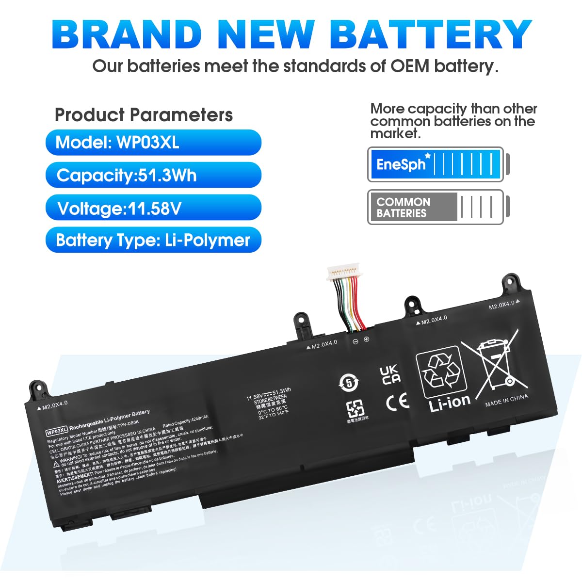 51.3Wh WP03XL Laptop-Batterie pour HP EliteBook 800 830 835 840 845 860 865