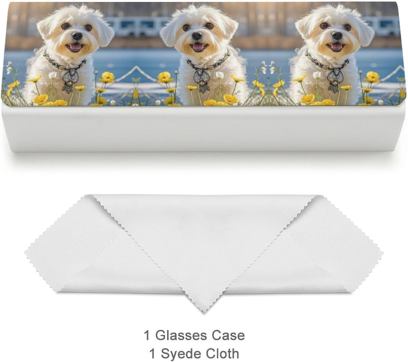 Maltese Dog Glasses Case Eyeglasses Case with Cleaning Cloth Premium Leather Spectacle Cases - Thoughtful Gift for Friends & Loved Ones image 3