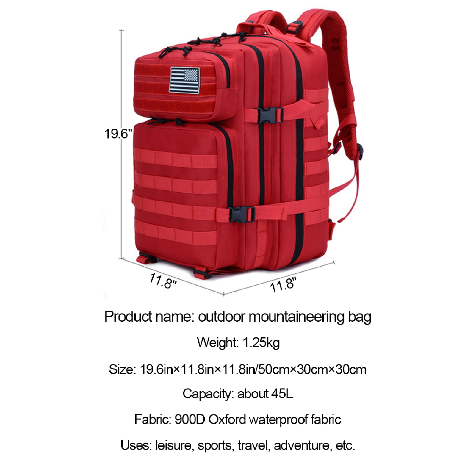 Mochilas de senderismo para acampar 45L, mochila táctica Mochila táctica grande de 3 días Mochila resistente Molle Army Assault Pack para caza Senderismo Camping Otras actividades al aire libre,Black