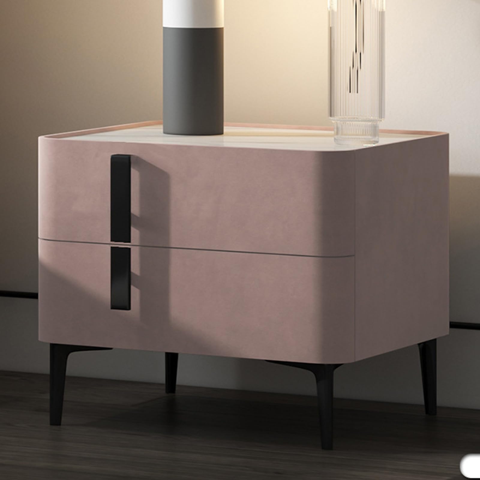 Table de chevet en marbre rose chic avec 2 tiroirs pour chambre élégante