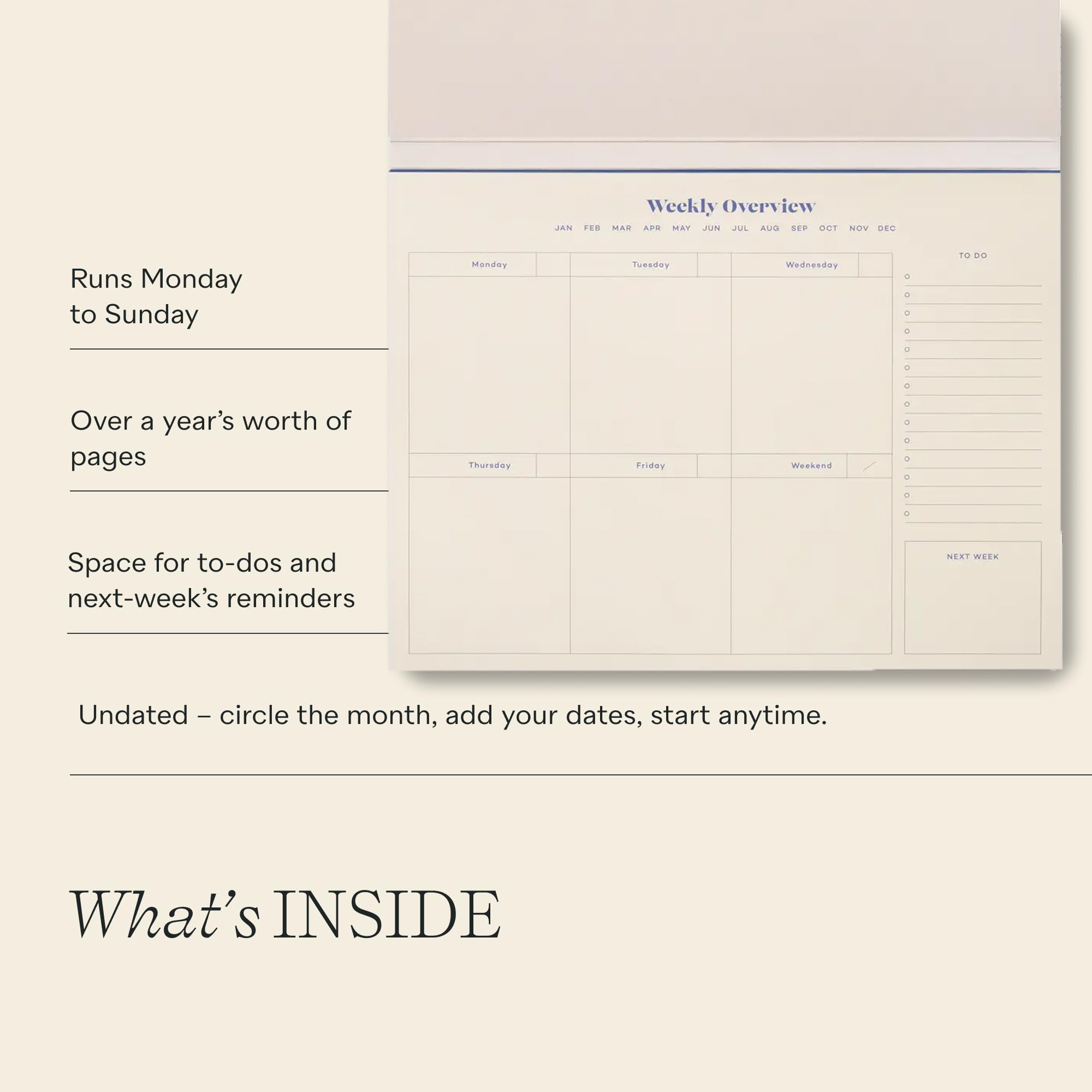 Papier Joy - Planificador semanal de escritorio, rosa, 1 página por semana, sección de plan semanal y notas de la próxima semana, diseño de arranque, artículos esenciales de oficina, 52 hojas, sin