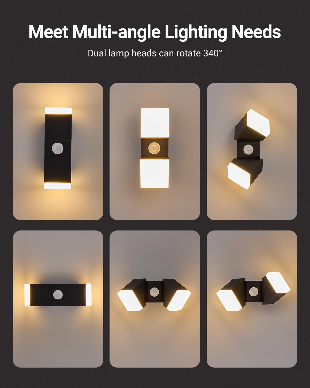 Bojim Outdoor LED Wall Lights Mains Powered with Motion Sensor, Dusk Till Dawn Outside Black Porch Light - Image 3