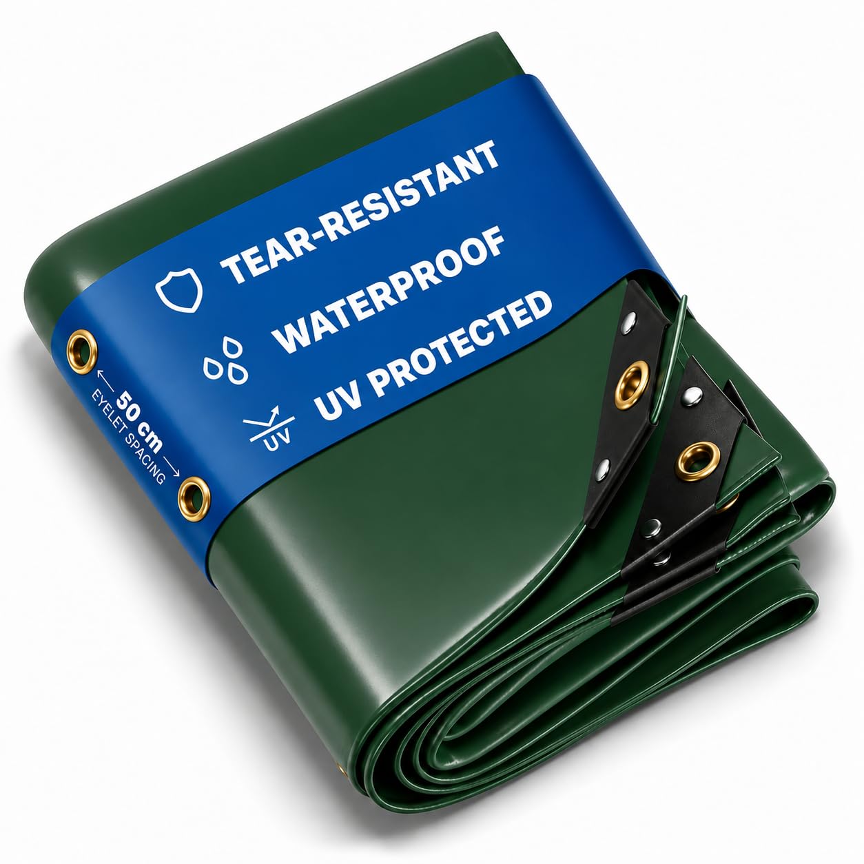 UMBRELLA® Abdeckplane 650 g/m² 4×5 m Grün Messing-Ösen wasserdicht UV-fest | Schwerlast & schimmelresistent, verschweißter Saum, verstärkte Ecken, Ösen alle 50 cm – für Holz, Garten, Dach, Bau & Pool