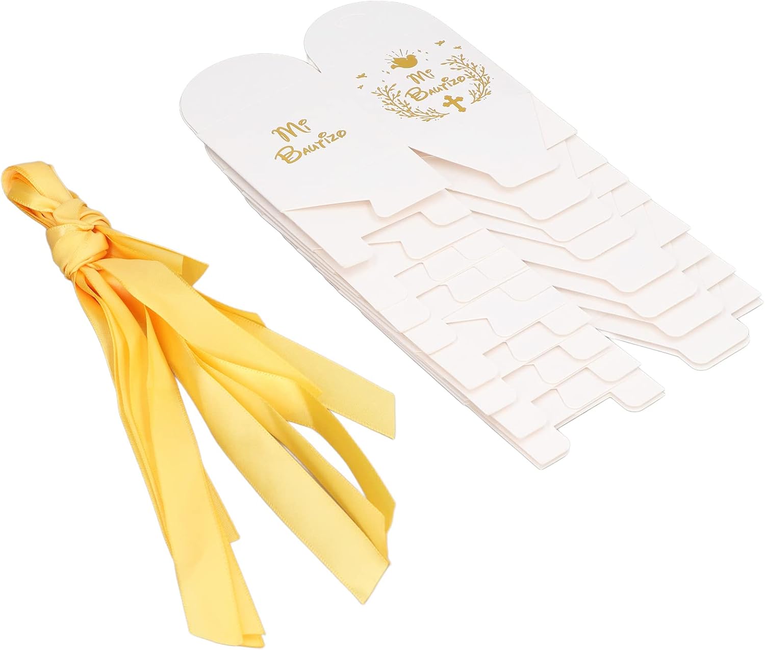 Yosoo Bautizo Party Favor Boxes, 50pcs Baptism Decorations Religious Gift Box First Communion Candy Boxes with Gold Ribbons for Christening Baby Shower Birthday Wedding Party(2.6x2.6x2.6 in) - Image 5