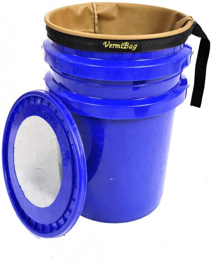 VermiBucket Composting Systems Convert Your 5 Gal Bucket into a Continuous Flow Thru System. Handmade Breathable Fabric Liner Worm Composting Bin.100% American Veteran Made.