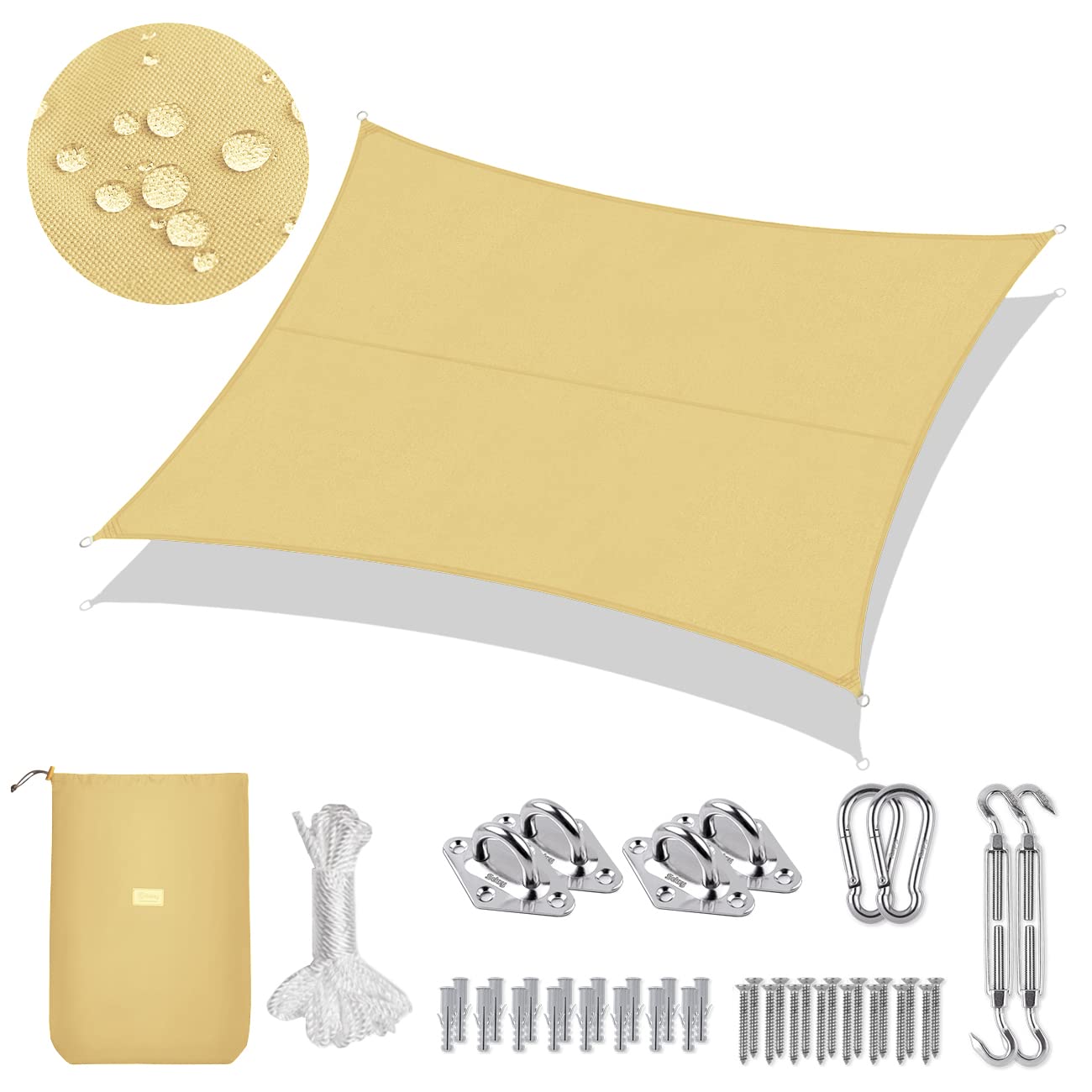 Sonnensegel Rechteckig 0,7x3,4 M – UV-Schutz 95%, Mit Befestigungsseilen, Creme