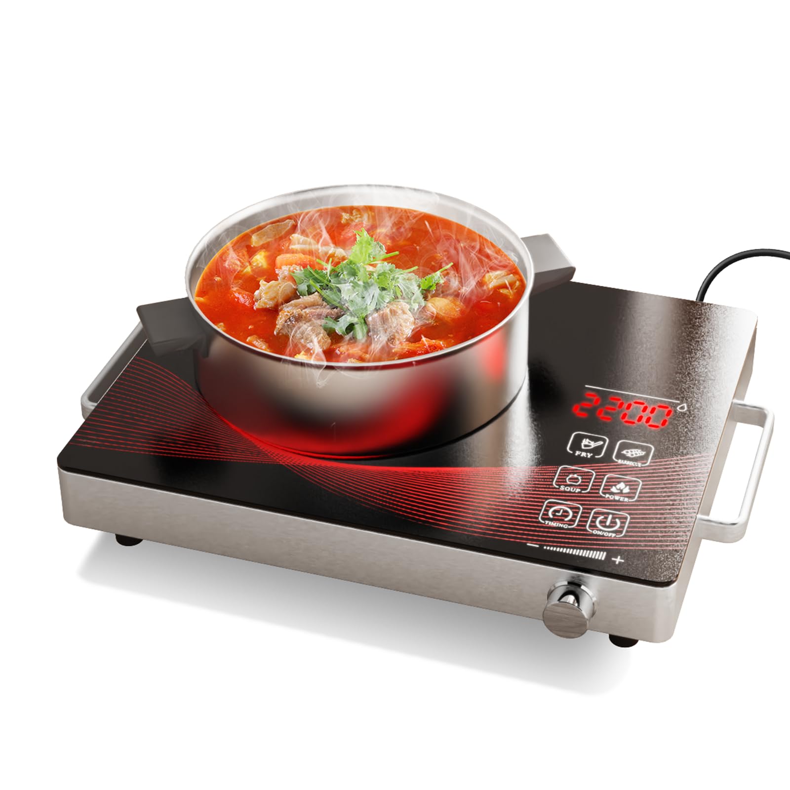 Gveyajo 2200W Single Electric Stove, Portable Infrared Ceramic Hob, Compact Tabletop Electric Cooker with Adjustable Temperature and Timer for Home and Camping