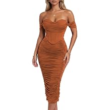 Scarlett Womens Off the Shoulder Faux-Corset Ruched Midi Dress
