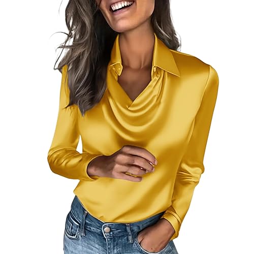 qvdvap Satin Blouses for Women, Silk Cowl Neck Dressy Business