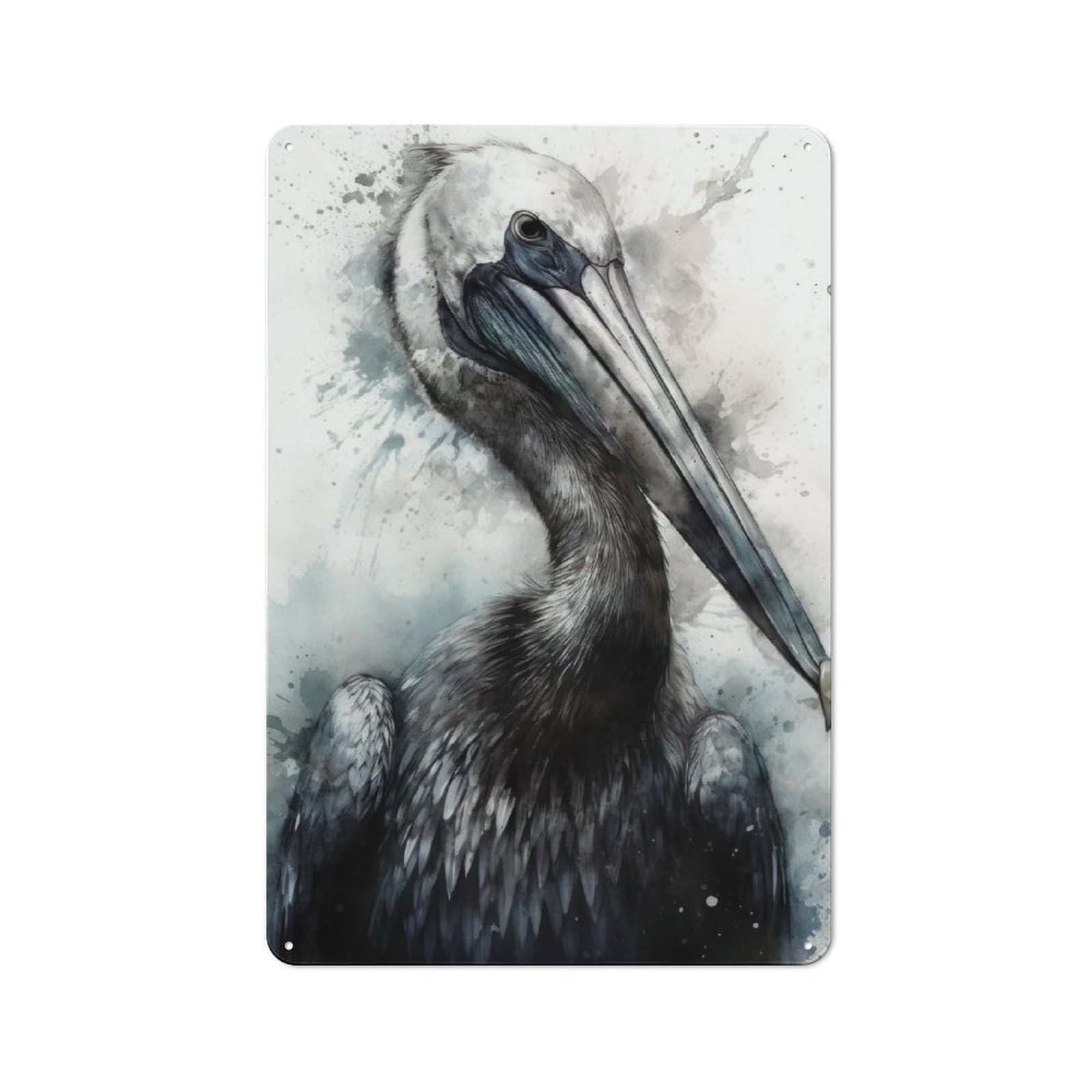 Junmoney Pelican Beauty Watercolor Office Metal Sign With Design 30X20cm, Classic Studio Wall Plaque For Home Office, Reading Corner Or Bedroom