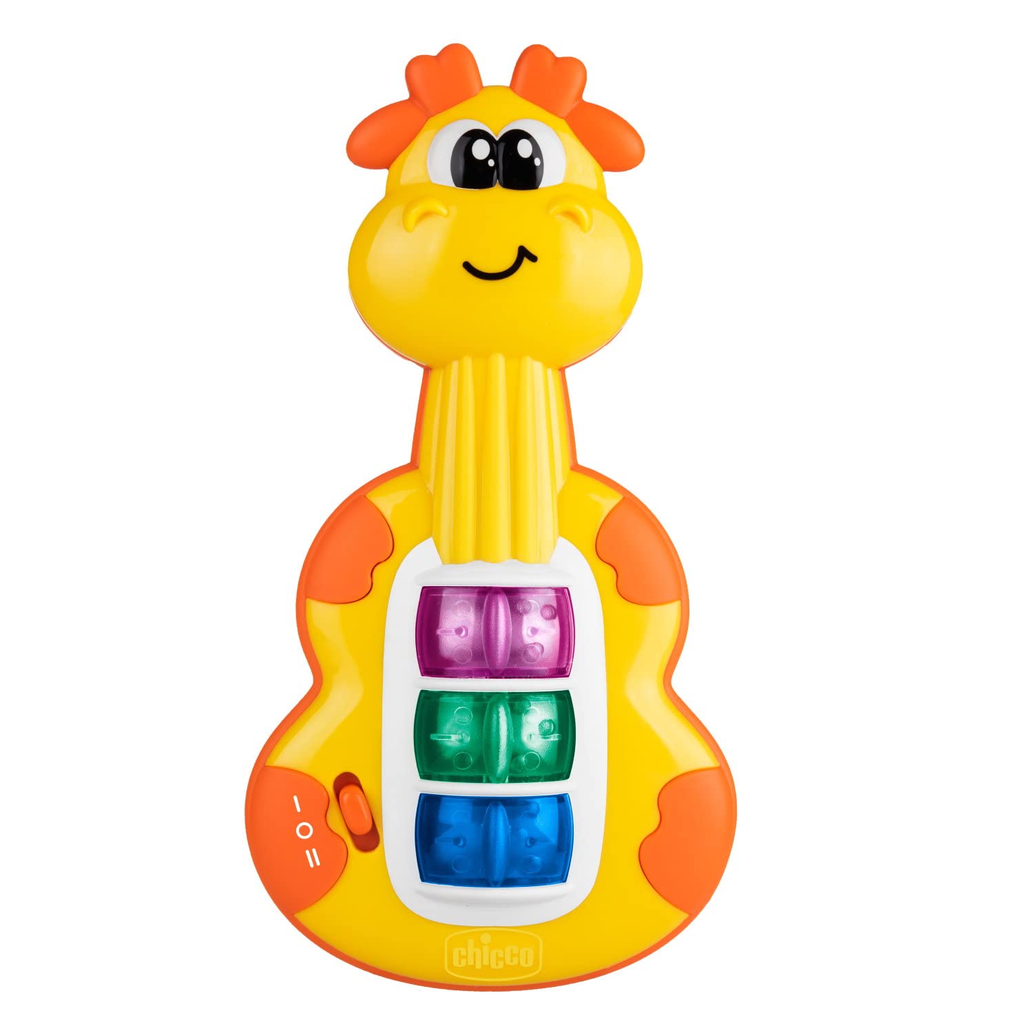 Chicco Chitarra Giraffa, Baby Senses, Bilingue, Primo gioco parlante musicale, Facile da Afferrare, Con 3 Tasti per imparare la prime Note Musicali, Lettere e Parole in Italiano e Inglese, 6-36 mesi