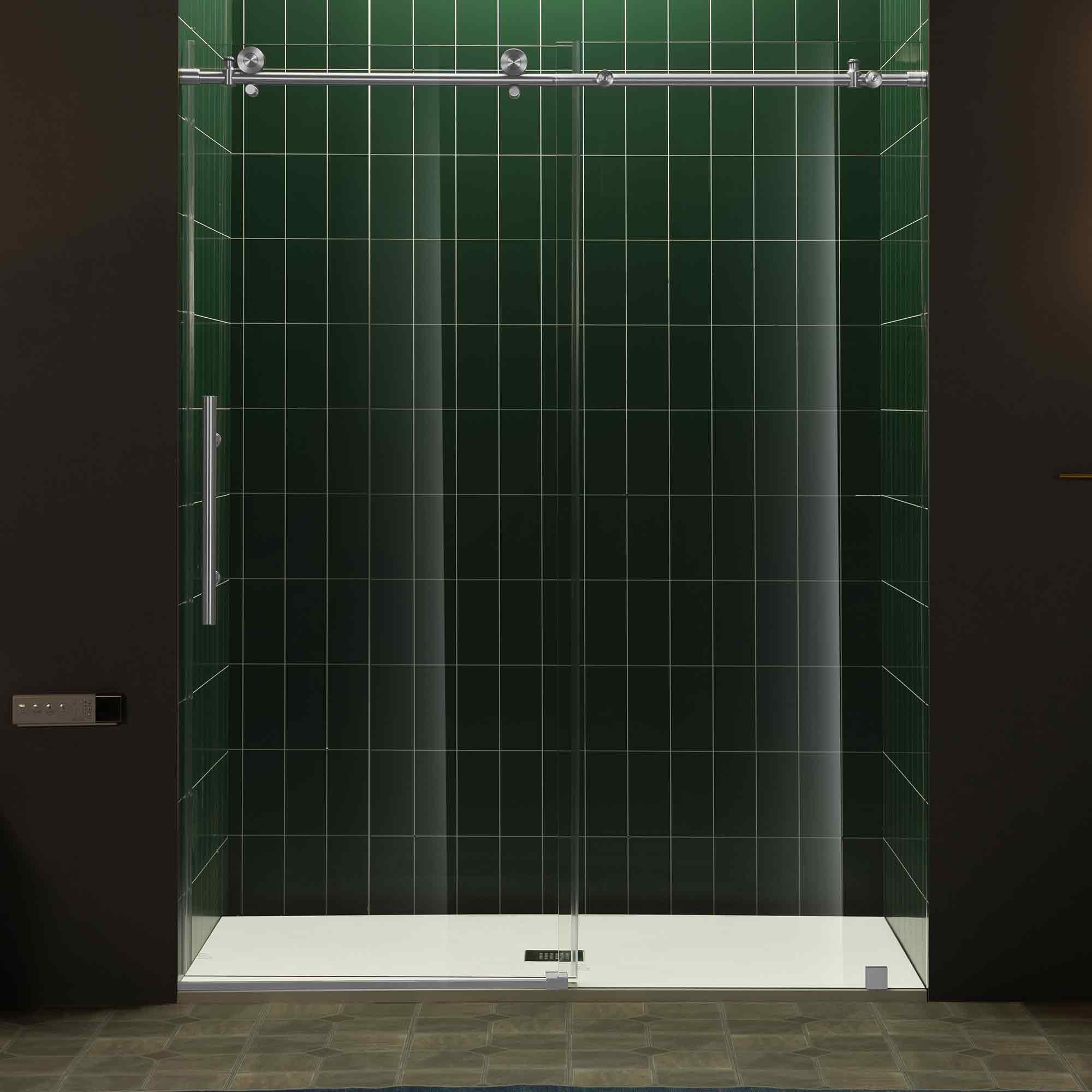 Photo 1 of (missing screws)Woodbridge 56-60" W x 80" H Frameless Single Sliding Shower Door with Tempered Glass & Explosion Proof Film in Polished Brass Finish