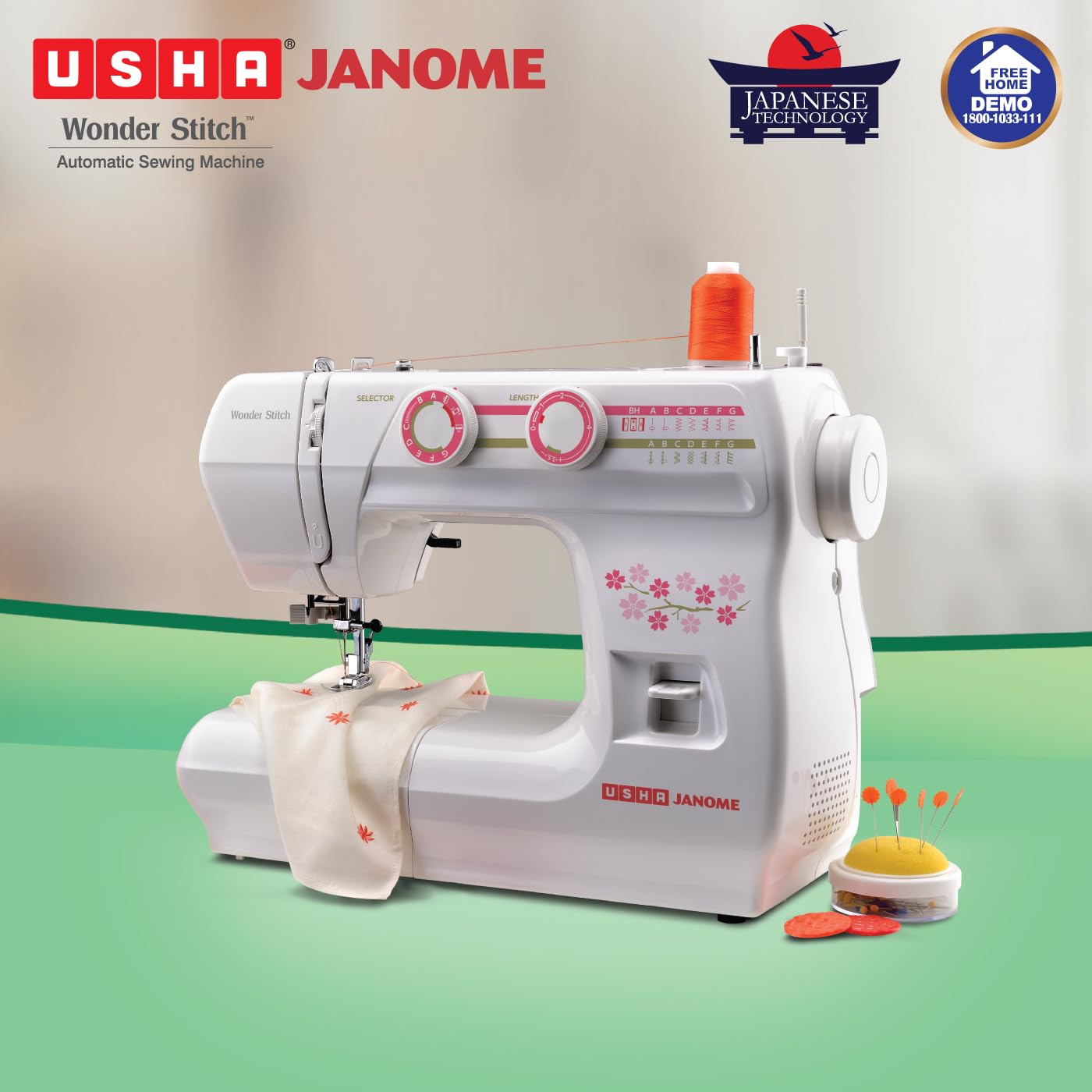 USHA Janome Wonder Stitch Electric Sewing Machine With Hard Cover, Multicolour 1