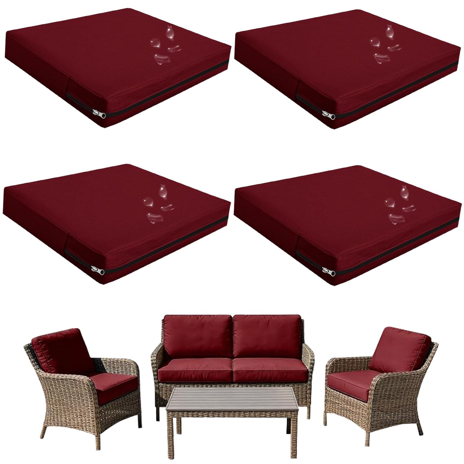 Replacement Outdoor Cushion Covers Waterproof, 65x65 60x60 50x50cm set of 6/4/2/1 Garden Sofa Seat Cushion Slipcover With Zipper for Chairs, Patio and Rattan furniture(Color16,65x65x10cm(4pcs))