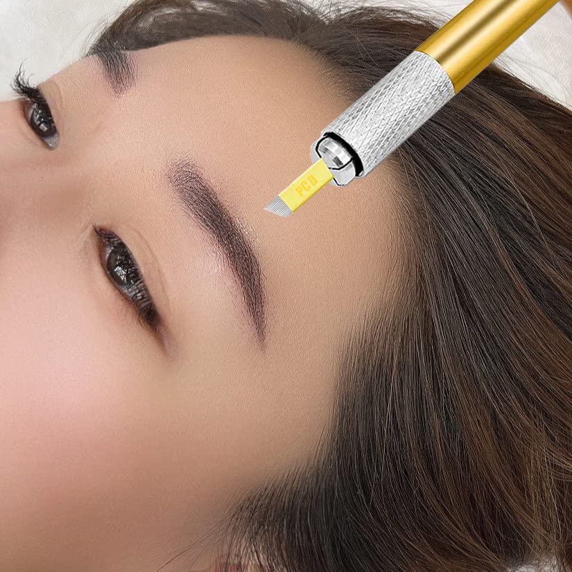 Miniatura 4 de 50 piezas desechables para cejas, pluma de microblading, microblade de cejas, PCD 14Pin forma manual Microblading herramienta (0.010 in-14P)