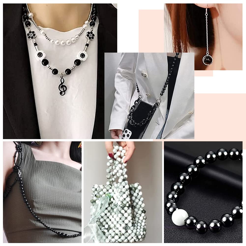 PH PandaHall 522pcs 6~8mm Perles De Verre Rondes, Noir Blanc Bracelet Perles Roche De Lave Naturelle