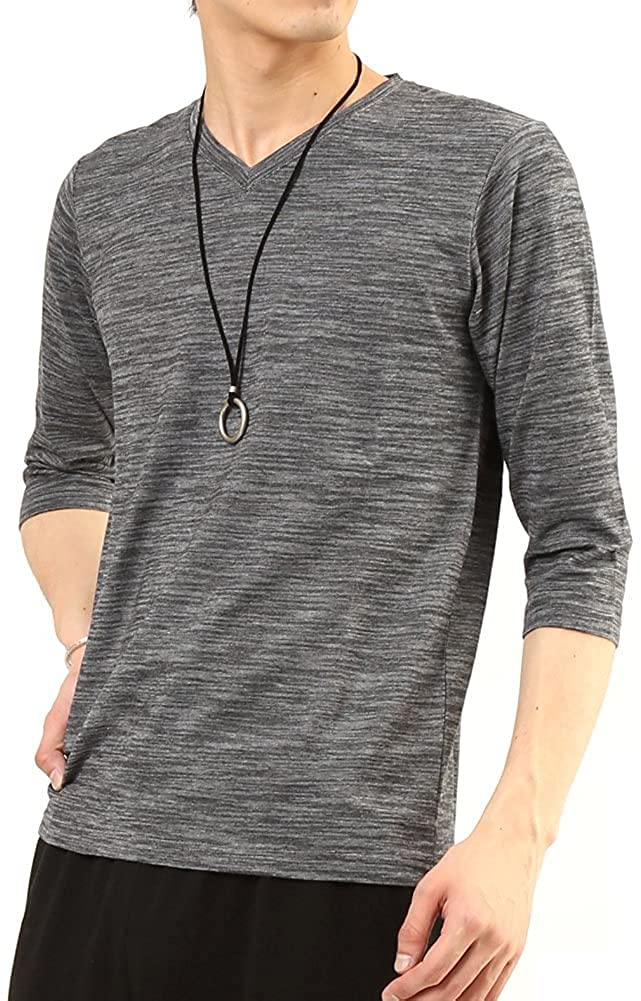 [アーケード] メンズ ロンT スラブボーダー 長袖 Vネック カットソー ロングTシャツ