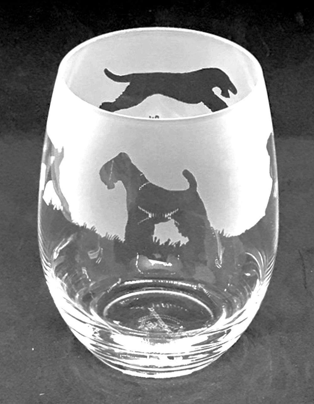 Airedale Terrier Frieze Boxed 36cl Stemless Wine/Water Glass