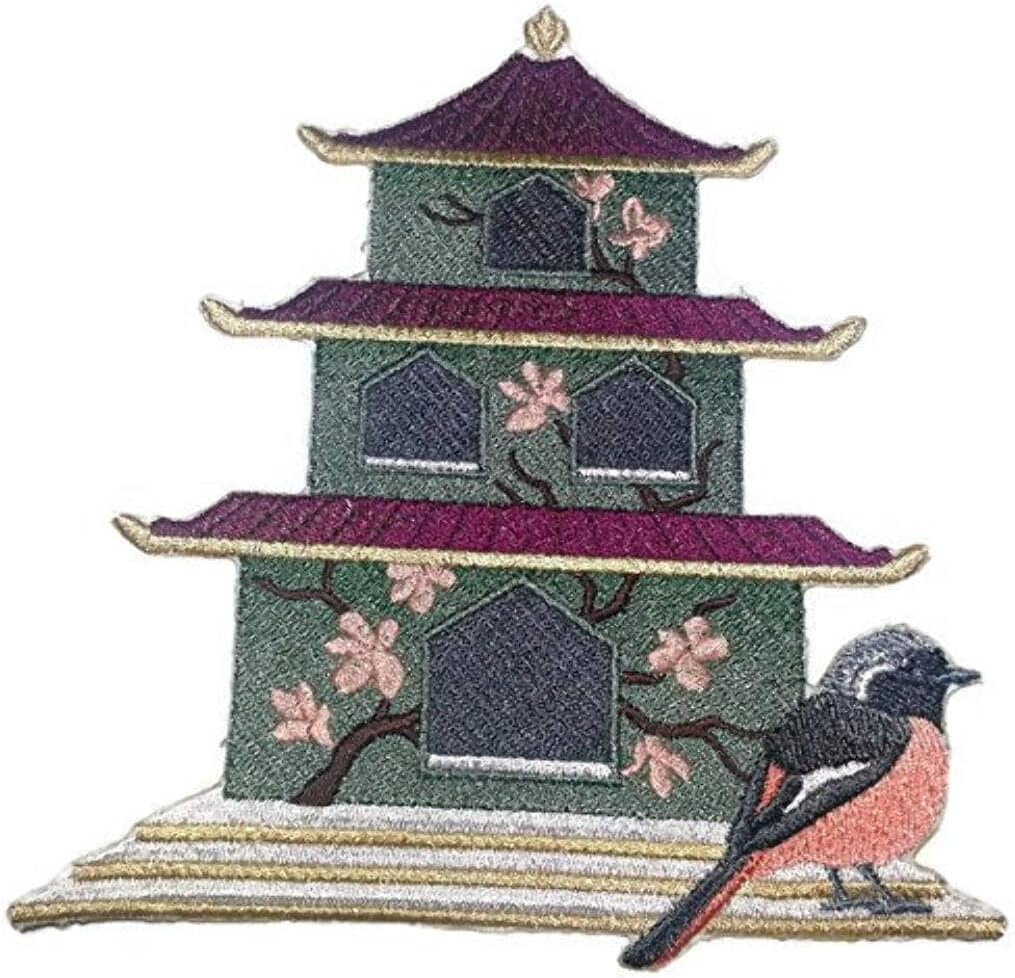 Custom and Unique,Amazing Birdhouse[Japanese Birdhouse with Daurian Redstart] Embroidered Iron on/Sew Patch [6.5" 5.1"] [Made in USA]