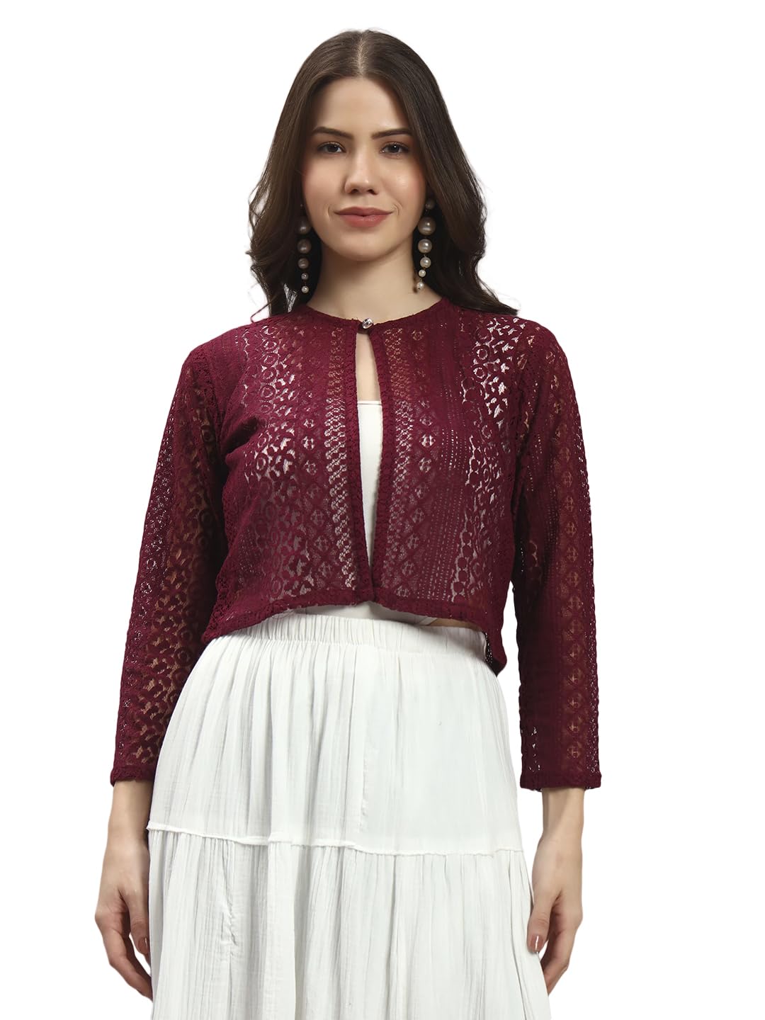 Women Lace Shrug | Full Sleeve Crop Length Front Open Shrug | Stylish Casual Party & Ethnic Wear Jacket for Women-image-10