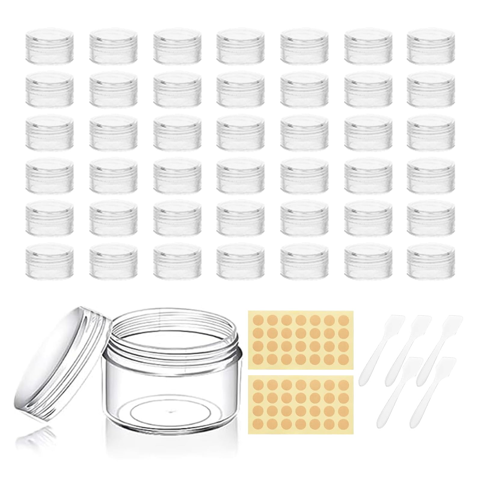 5 ml Jars with Lid, Pack of 42 Small Jars with Labels and Spatula, Mini Cream Container, Transparent Tins for Samples, Cosmetics, Lip Cream, Nail Art-image-16