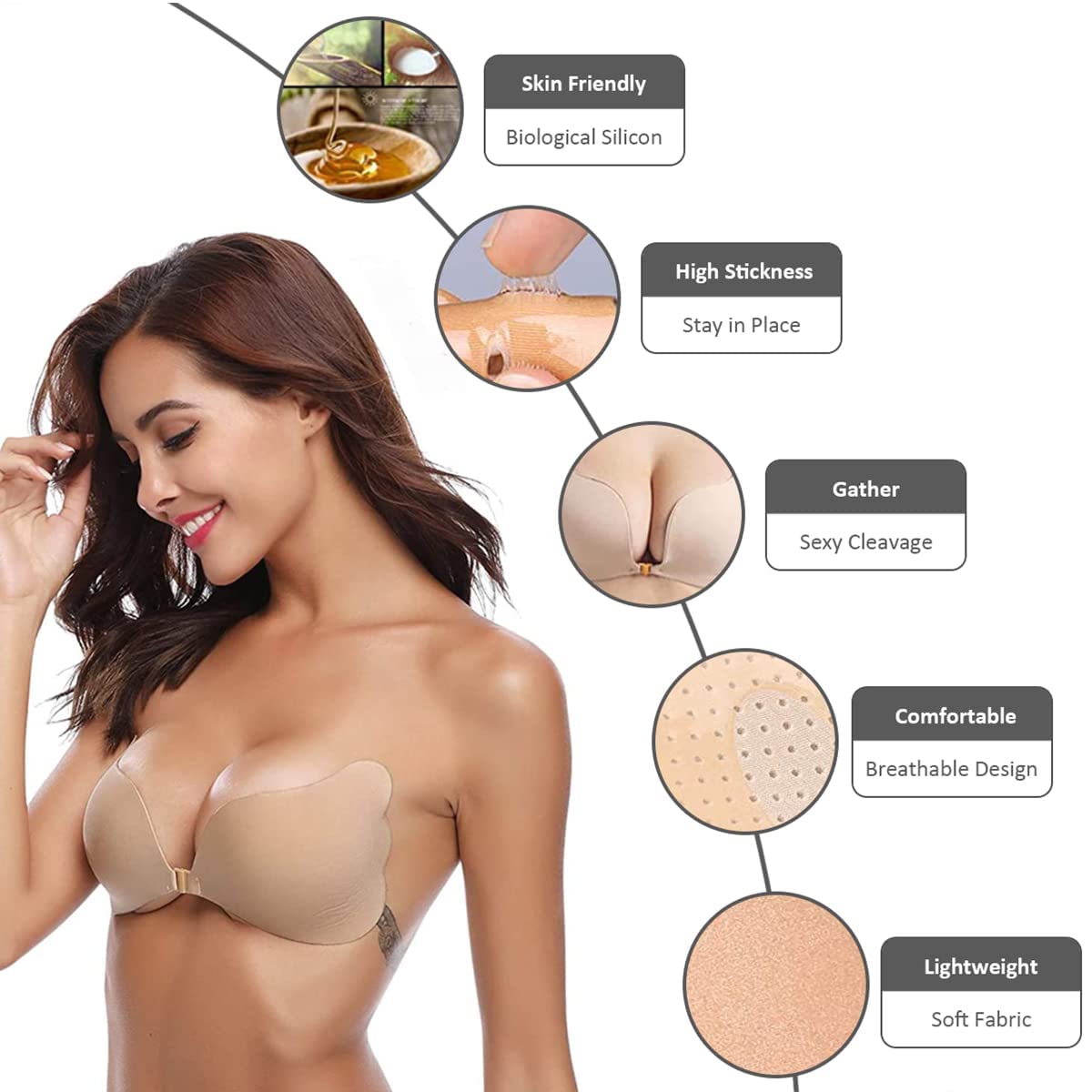Reggiseno adesivo in Silicone senza Bretelle, riutilizzabile, invisibile, traspirante, push-up – 2 paia per abiti schiena scoperta e scollatura