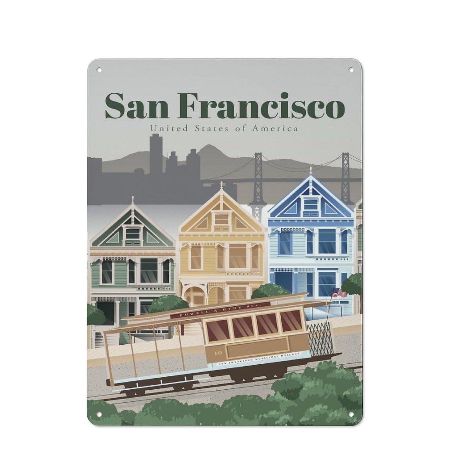 Junmoney Travel To San Francisco Retro Metal Wall Sign 40X30cm For Café Or Home Bar, For Home Bar Enthusiasts, For Retro Home Interiors