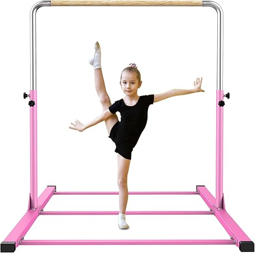 SHIWEI Barra de entrenamiento de gimnasia, altura ajustable de 3 a 5 pies, barra horizontal para niños