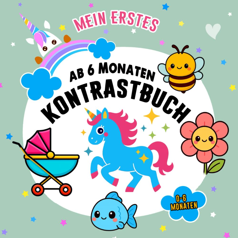 Kontrastbuch Baby ab 6 Monate: Mein erstes Kontrastbuch und Spielzeug zur visuellen Stimulation für Neugeborene, Das perfekte Geschenk für die Babyparty