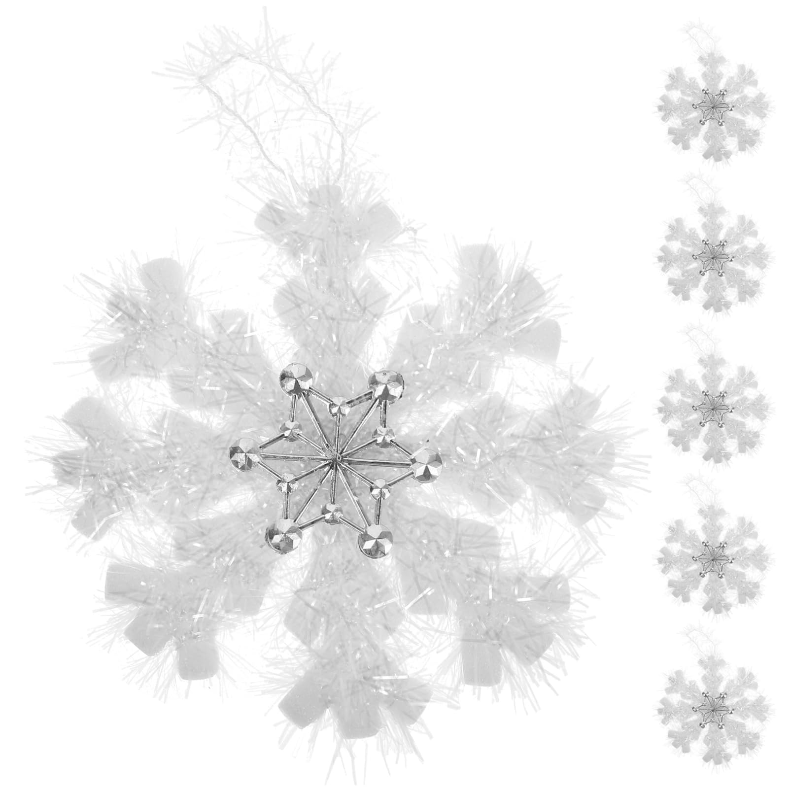 Unomor 8pcs White Snowflake Ornaments Elegant Tinsel Decorations for Christmas Tree Holiday Decor