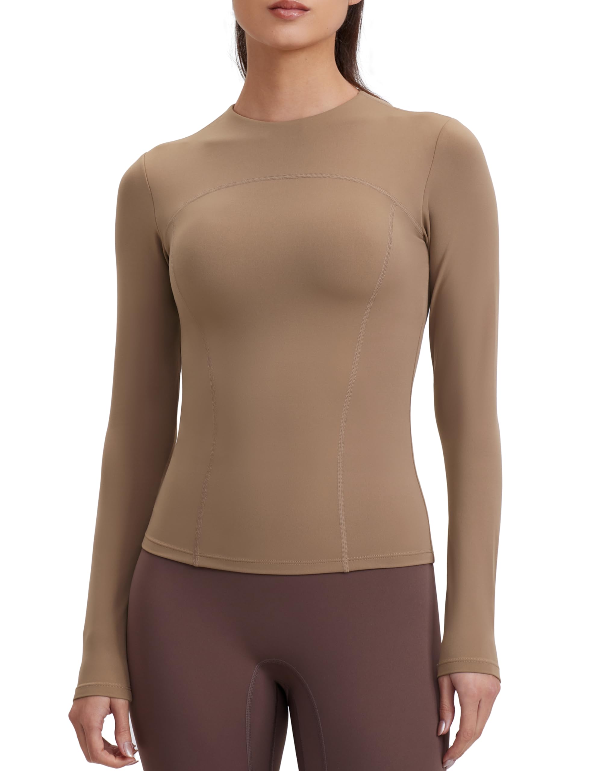 ENERBLOOM Womens Yoga Tops Long Sleeve Tight Workout Shirts Slim Fit Stretch Cream Feeling Gym Athletic Tee Crewneck