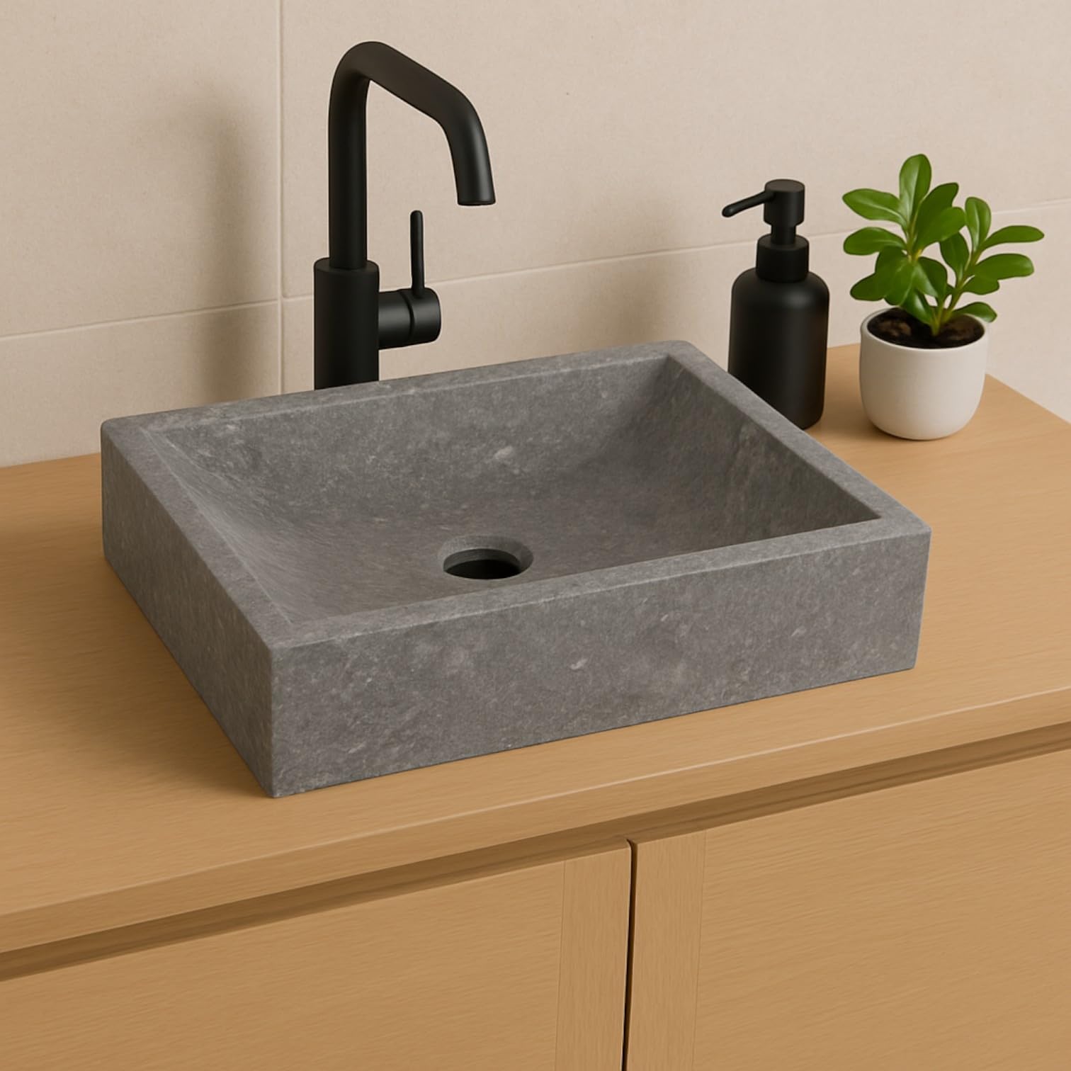 Lendo Online Washbasin rectangular 45x30x12cm Marble - natural stone grey - sink for bathroom - sink - wash bowl - unique shape and color!