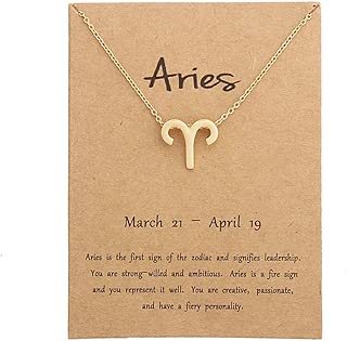 12 Constellation Zodiac Pendant Necklace Astrology Gold Tone Chain with Gold Message Card for Women Jewelry - coolthings.us