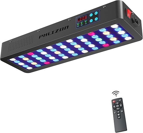 Phlizon Luz LED regulable de 165 W para acuario de espectro completo para acuario, luz LED para pecera, decoración de arrecifes de agua salada,
