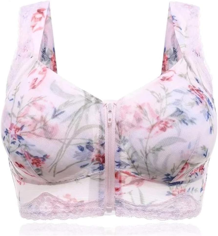 New Ladies'Sports Underwear-Women's Comfort No Steel Ring Bra Front Buckle Zero Pressure Support Bra Front Zipper Support Bra Sexy Floral Bra Underwear Fashion Casual Breathable Stretch