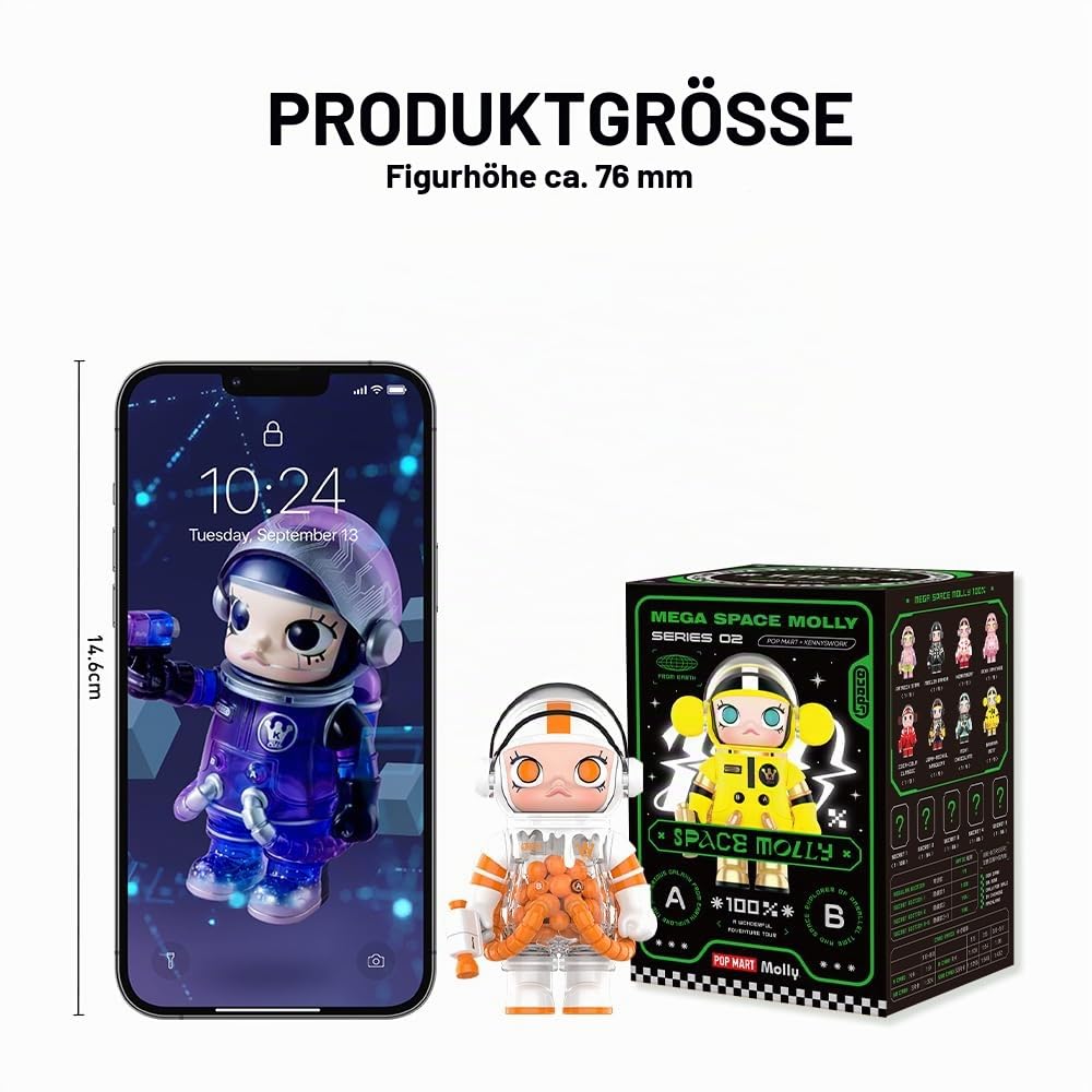 POP MART Mega Space Molly 100 % Serie 2 Figuren, Sammelfiguren-Serie, ganzes Set (9 Boxen), 6,3 cm, beweglicher Charakter, Premium-Design, Geschenke für Frauen, Fan-Favorit-Bindbox, Sammlerstück,
