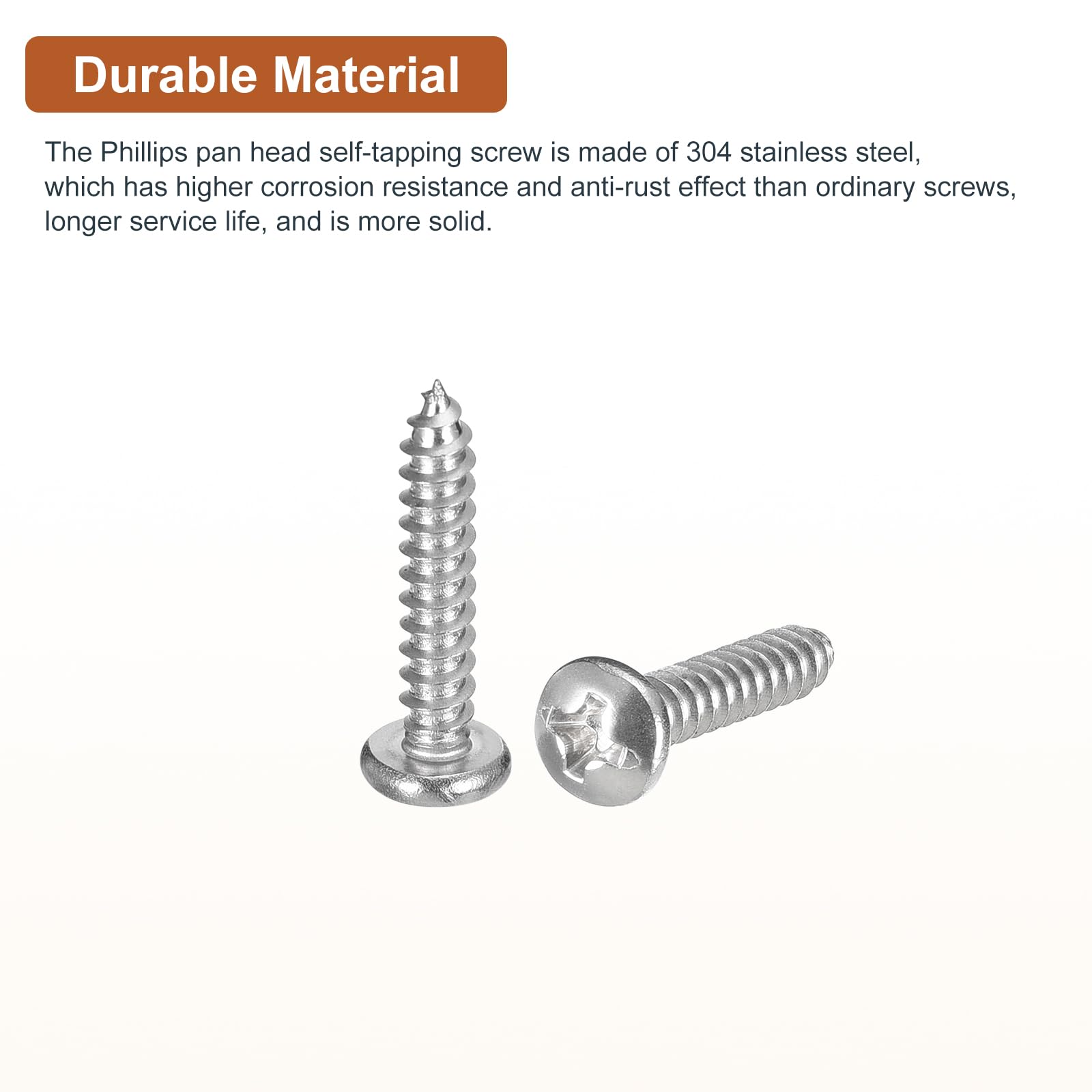 DTGN #6x3/4" Phillips Pan Head Self-tapping Screw - 100Pack - Bright Finish 304 Stainless Steel Sheet Metal Screws Wood Screws - Image 3