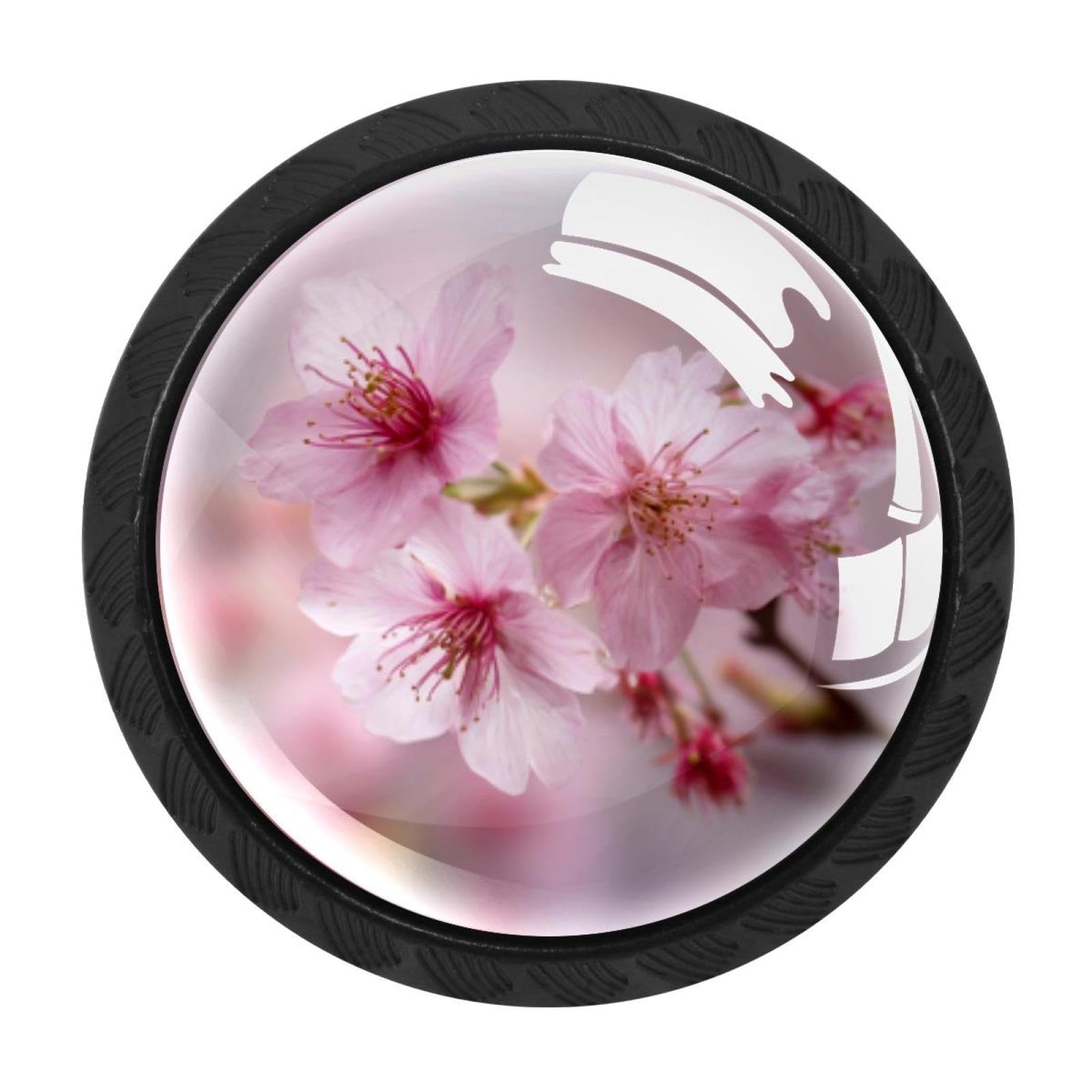 CHENZZZZ Cherry Blossom Flower Pink (2) Drawer Knobs Pull Handle Crystal Glass Circle Shape Cabinet Drawer Pulls Cupboard Knobs with Screws for Kitchen Cupboard Dresser Wardrobe etc