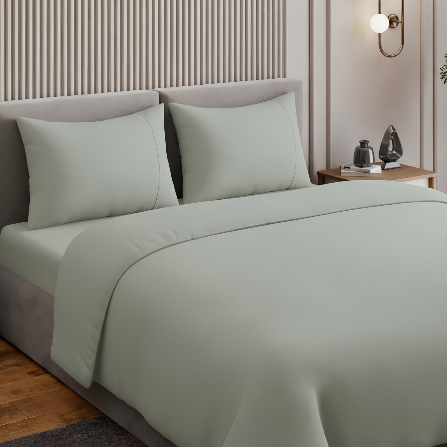 Haus and Kinder Bedsheet King Size, 300 TC 100% Organic Cotton Percale Weave, Flat Bedsheet for King Size Bed with 2 Pillow Covers - Marrow Stitch Detaling (Coastal Calm, 108 * 108 Size)-picture-18