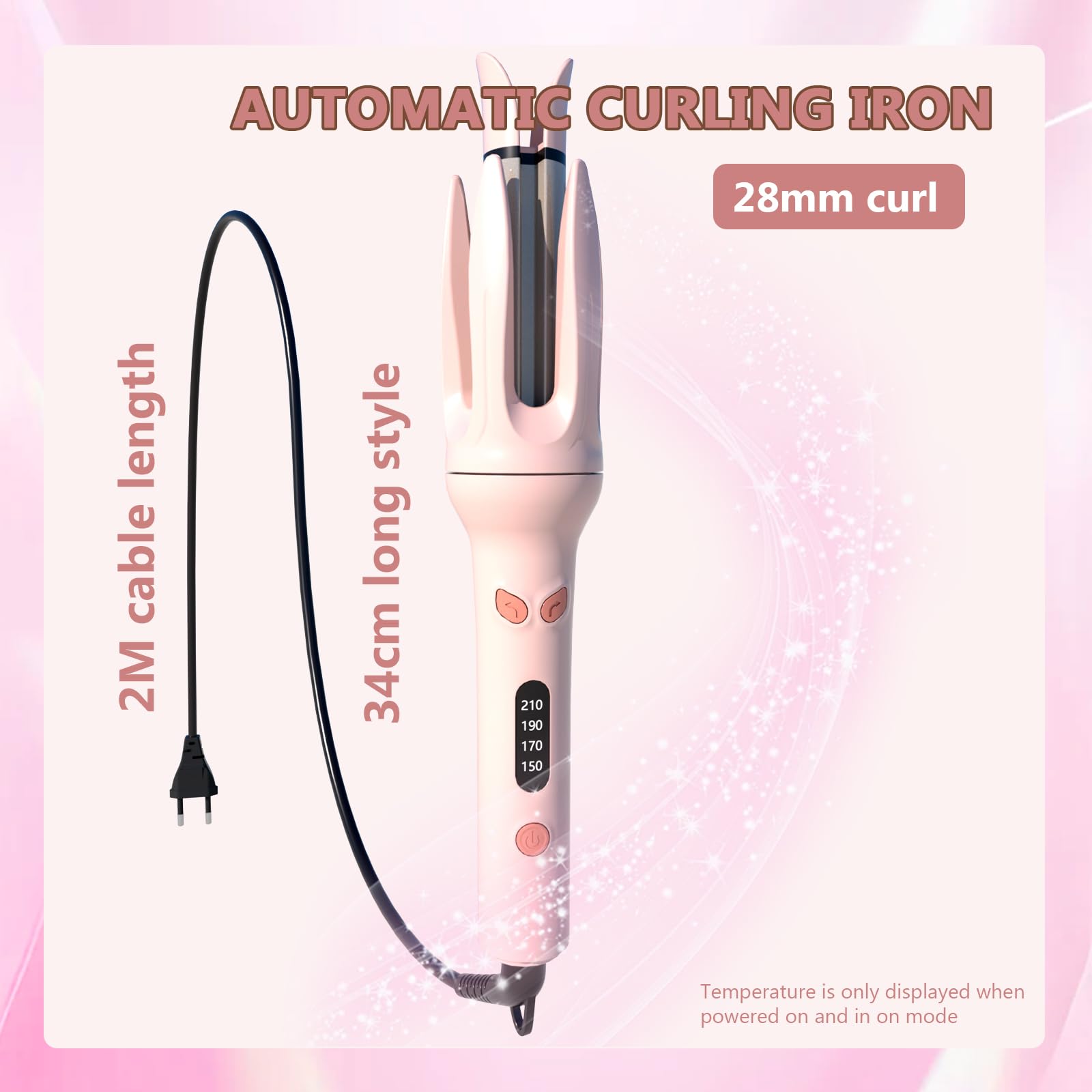 Fer à Friser Automatique, Boucleur à Cheveux avec 4 Température Réglable, Anti-brûlure, Rotatif à 360° Fer a Boucler pour Coiffure, Rose