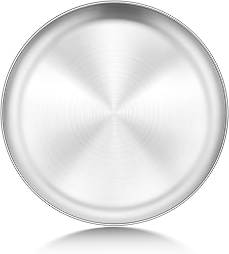 P&P CHEF Bandeja para pizza de 10 pulgadas, bandeja para pizza de acero inoxidable, bandeja redonda para hornear para pastel de pizza, pan plano,