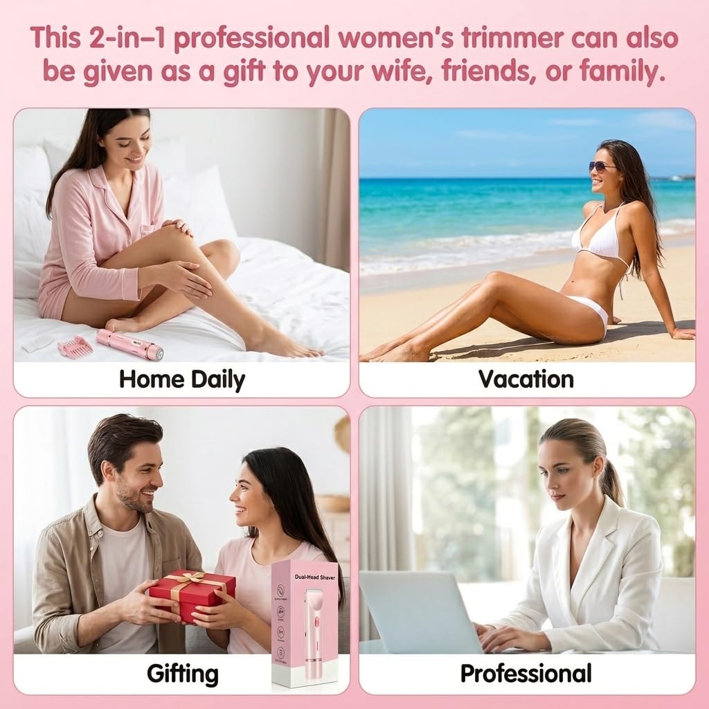 Rasoir Électrique Femme,2-en-1 Tondeuse Intime,pour Visage,Jambes,Aisselles,Maillot,Sensitive Areas,Electric Shaver Utilisation Humide et Sèche,Rechargeable USB-C,IPX7 Étanche,Rose