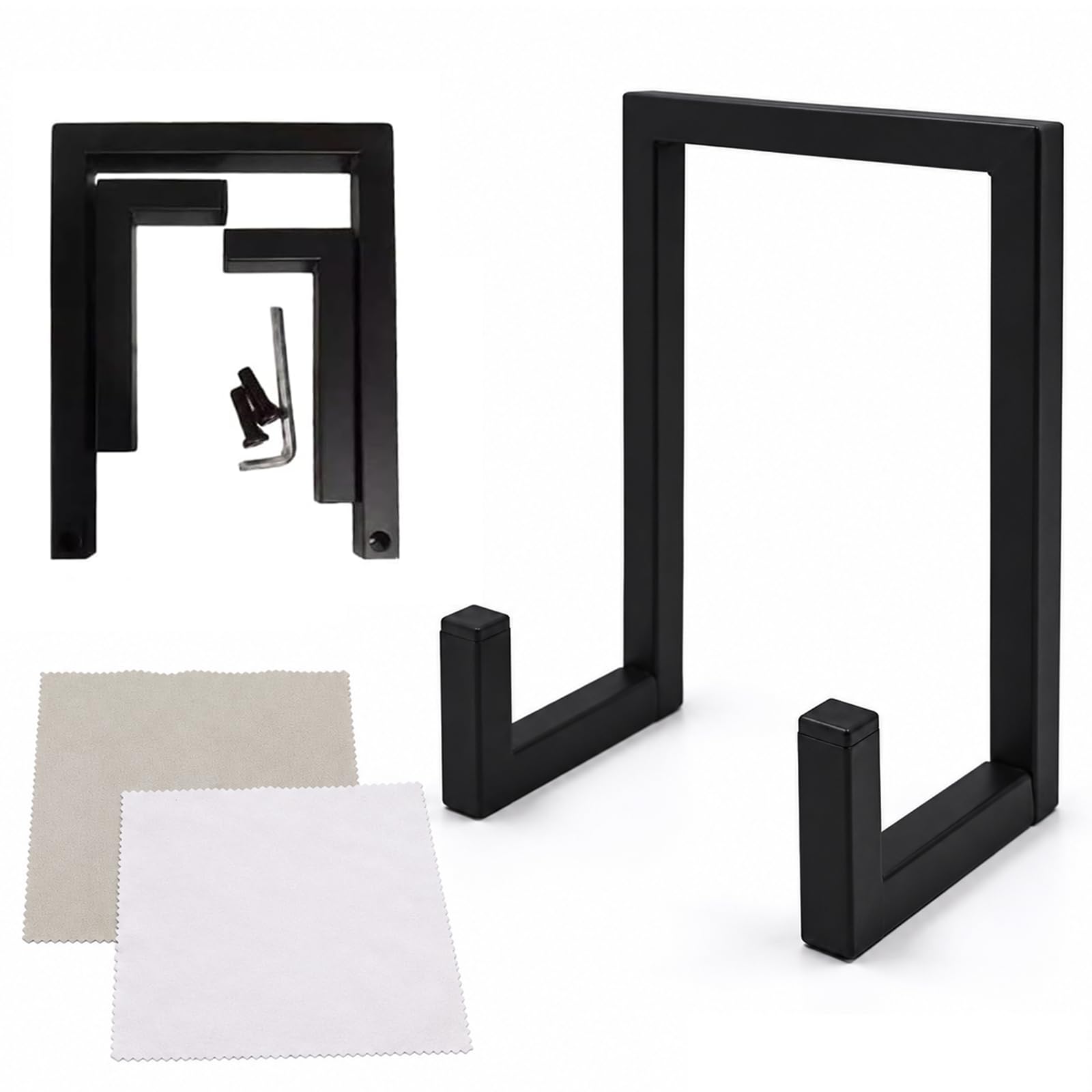8 Inch Metal Vinyl Holder, Black Vinyl Stand for Record Storage, 2 Cloths